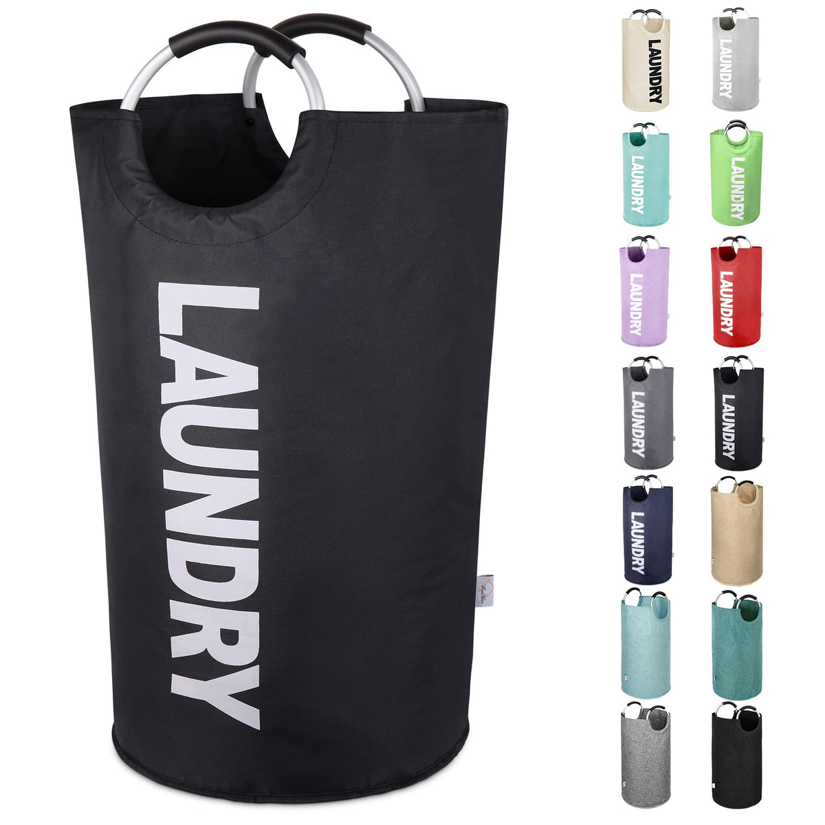 Large Laundry Basket, Laundry Hamper Bag with Handles, 95L, Black