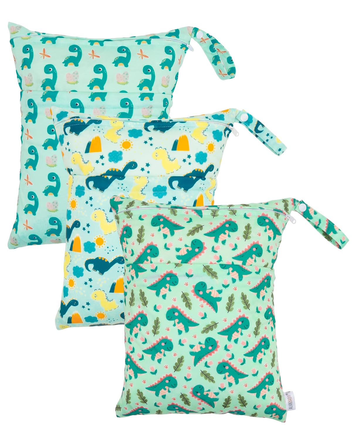 ALVA 2pcs Cloth Diaper Wet Dry Bags Waterproof Reusable with Two Zippered Pockets Travel Beach Pool Daycare Soiled Baby Items Yoga Gym Bag for Swimsuits or Wet Clothes