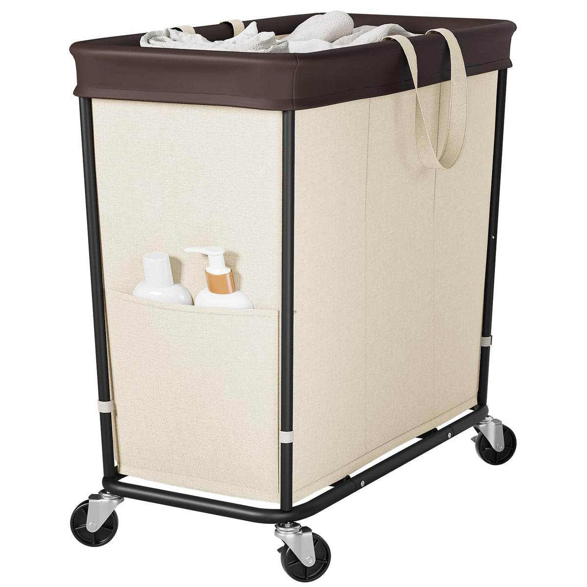 160L Laundry Hamper with Wheels and Handle, 2-Section Rolling Hamper for Laundry, Large Laundry Basket with Wheels, Rolling Laundry Basket Clothes Hamper for Home, Bathroom and Dorm(Black)