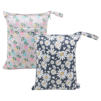 ALVA 2pcs Cloth Diaper Wet Dry Bags Waterproof Reusable with Two Zippered Pockets Travel Beach Pool Daycare Soiled Baby Items Yoga Gym Bag for Swimsuits or Wet Clothes