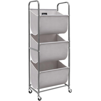 STORAGE MANIAC Vertical Rolling Laundry Hamper, 4 Section Laundry Sorter with Wheels and 2 Breaks, 4-tier Laundry Baskets for Small Space, Dorm, Laundry Room, Closet, Bathroom, Gray 4-tier
