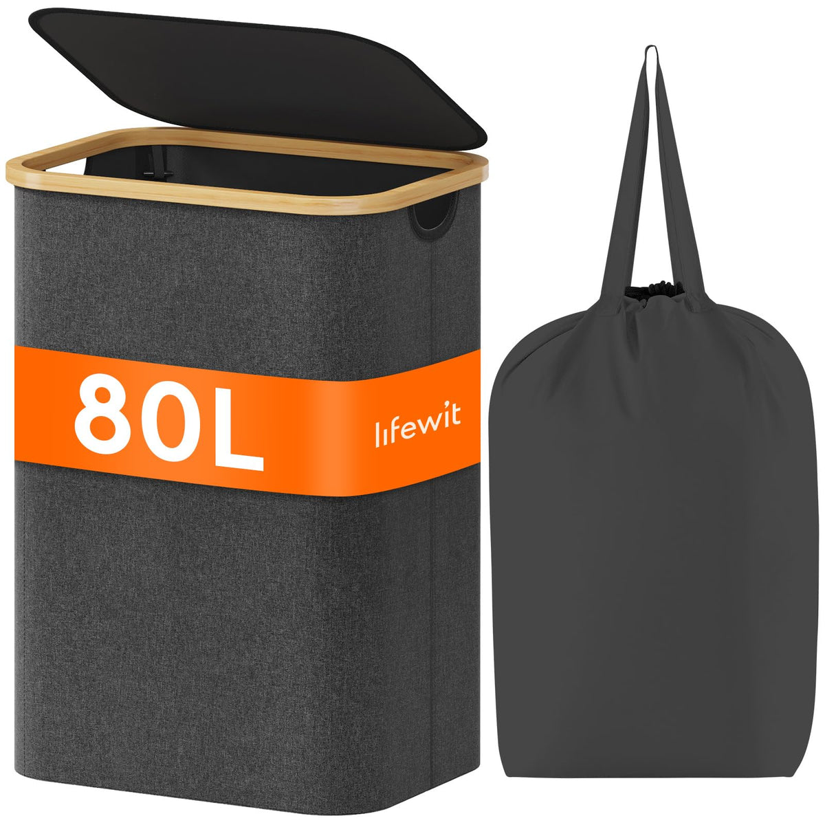 Lifewit 120L Large Laundry Basket with Lid, 2 Removable Bags, Beige