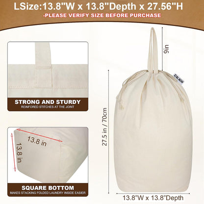 Heavy Duty Canvas Laundry Bags with Square Base 13.8"Wx13.8"Dx27.6"H, Beige