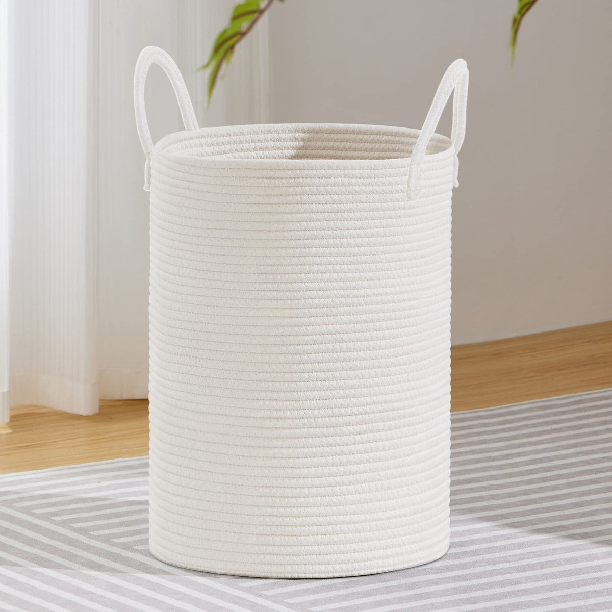 VIPOSCO 58L Tall Woven Laundry Basket Hamper, White Brown