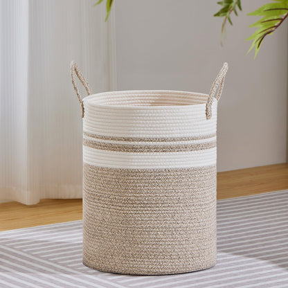 VIPOSCO 58L Tall Woven Laundry Basket Hamper, White Brown