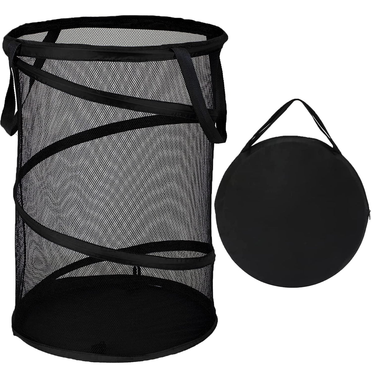BATTOO Collapsible Laundry Basket Foldable Mesh Pop Up Hamper with Handles for Laundry Room, Bathroom, Kids Room, College Dorm, Travel, Storage Organizer Black