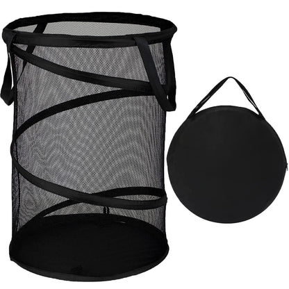 BATTOO Collapsible Laundry Basket Foldable Mesh Pop Up Hamper with Handles for Laundry Room, Bathroom, Kids Room, College Dorm, Travel, Storage Organizer Black