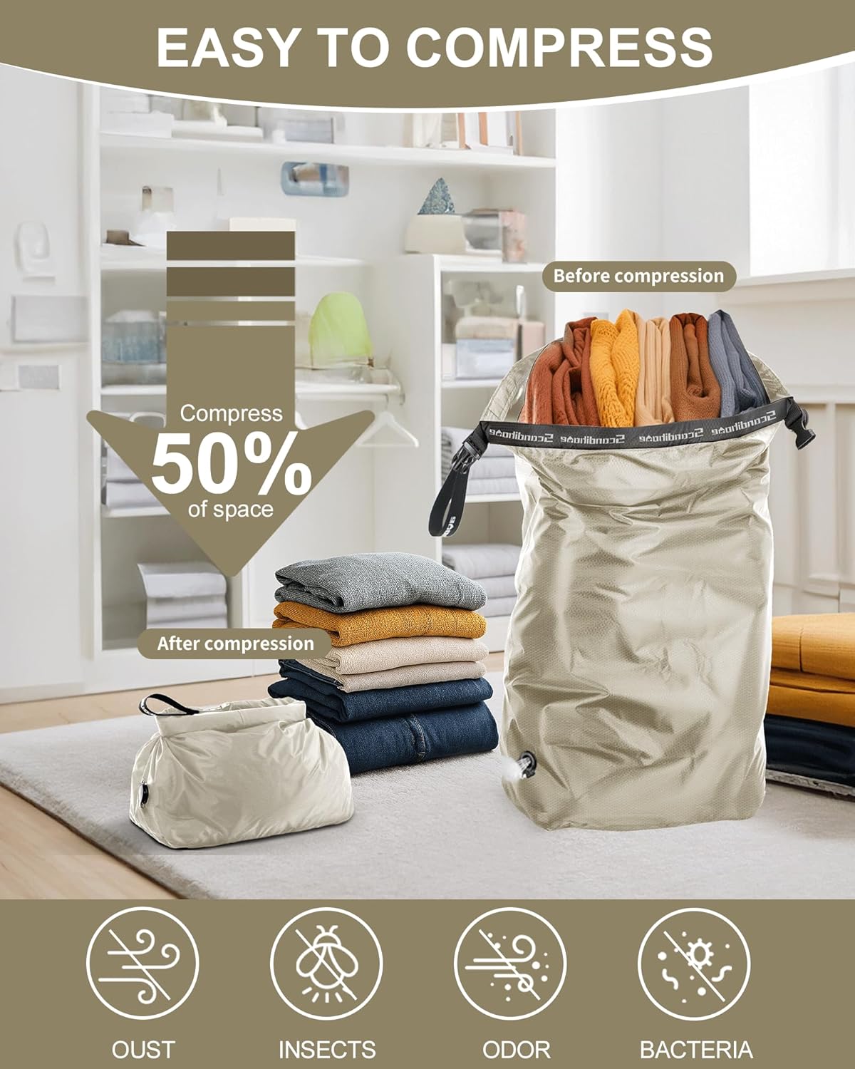 Travel Laundry Bags, Pump-Free Compression Dirty Clothes Bag