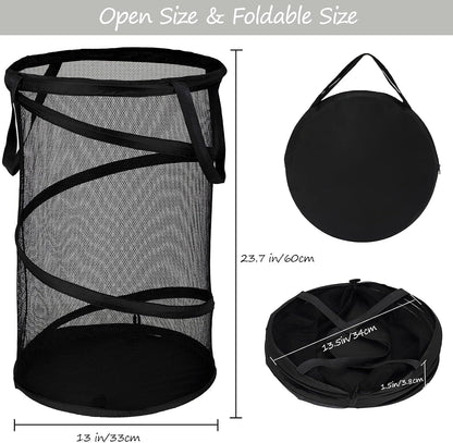 BATTOO Collapsible Laundry Basket Foldable Mesh Pop Up Hamper with Handles for Laundry Room, Bathroom, Kids Room, College Dorm, Travel, Storage Organizer Black