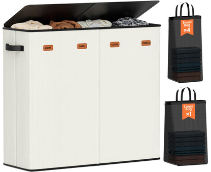 Laundry hamper 3 Section, XL Clothes Hamper with Lid & Inner Bag, Black