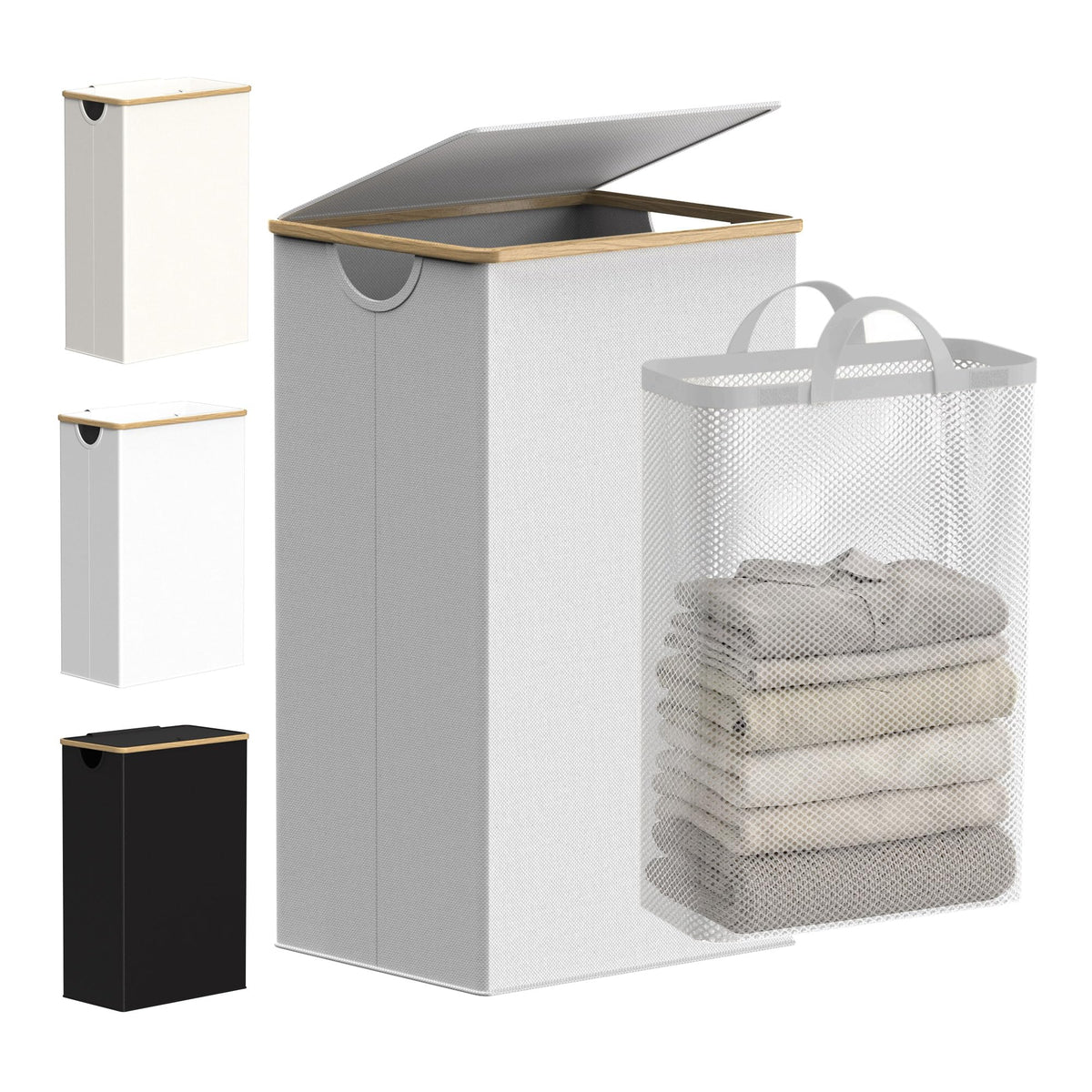 efluky Slim Laundry Hamper with Lid and Removable Bag, 75L Beige