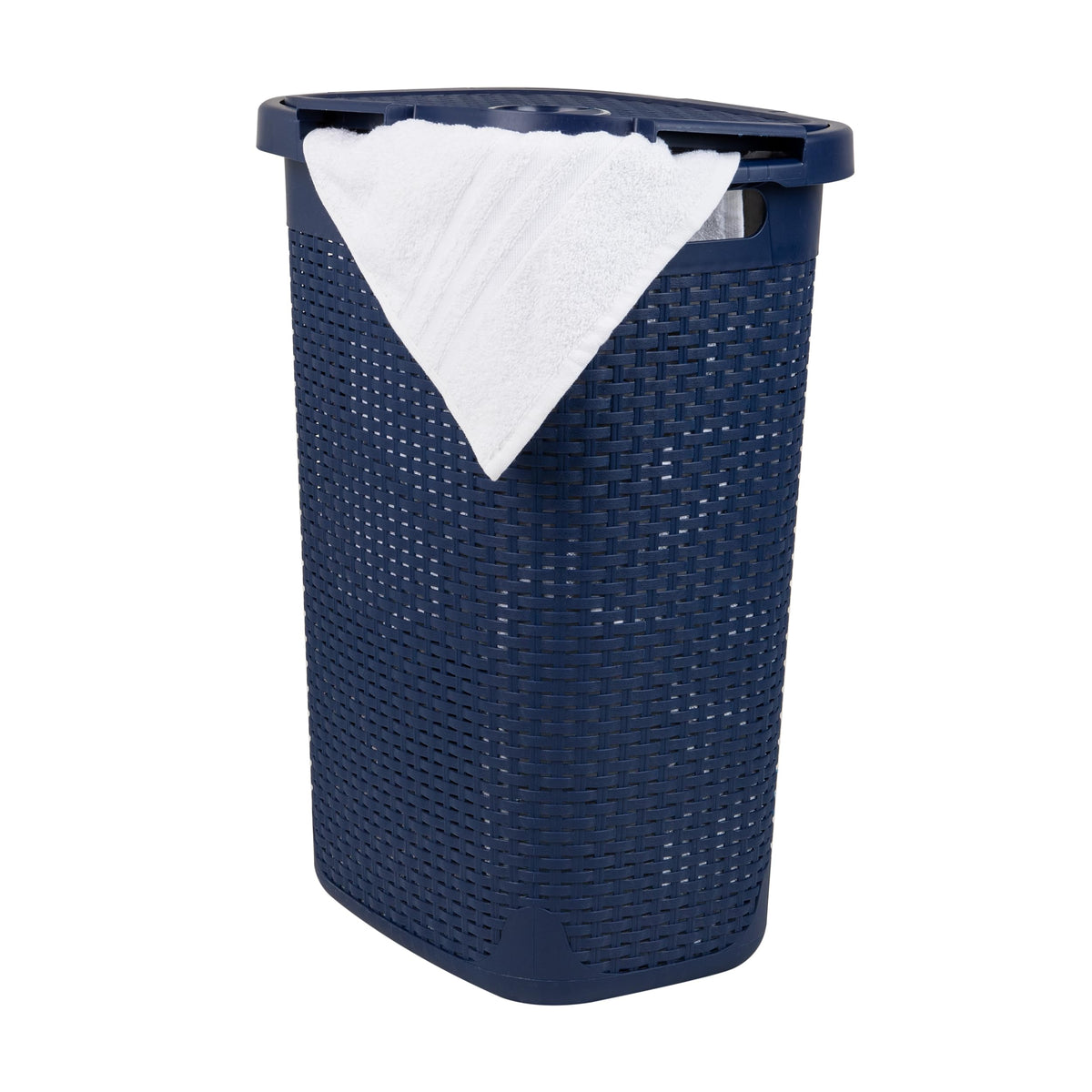 Mind Reader Slim Laundry Hamper with Lid, 60L Tall Clothes Basket, Narrow Tapered Design for Bathrooms, Closets and Laundry Rooms, Plastic, Ivory