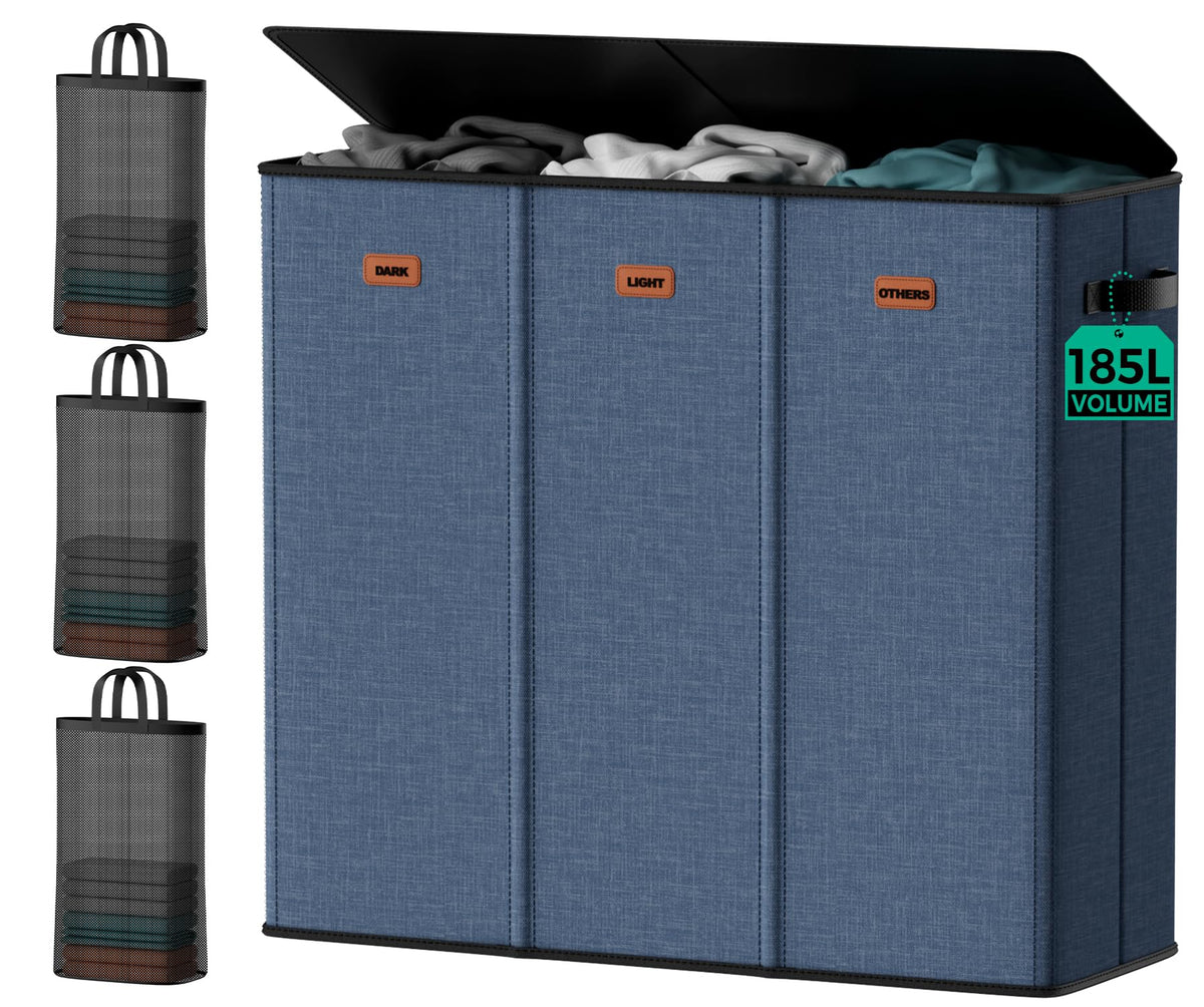 150L Double Laundry Hamper with Lid – 2-Section Clothes Hamper with Removable Bag for Bathroom, Bedroom, Laundry Room & Dorm