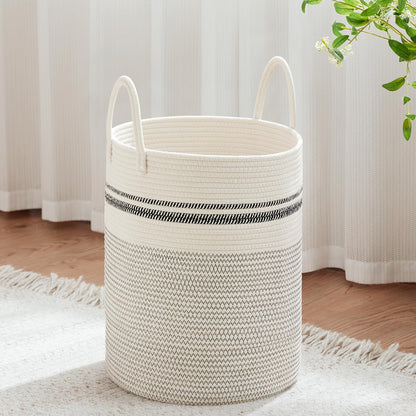 VIPOSCO 58L Tall Woven Laundry Basket Hamper, White Brown