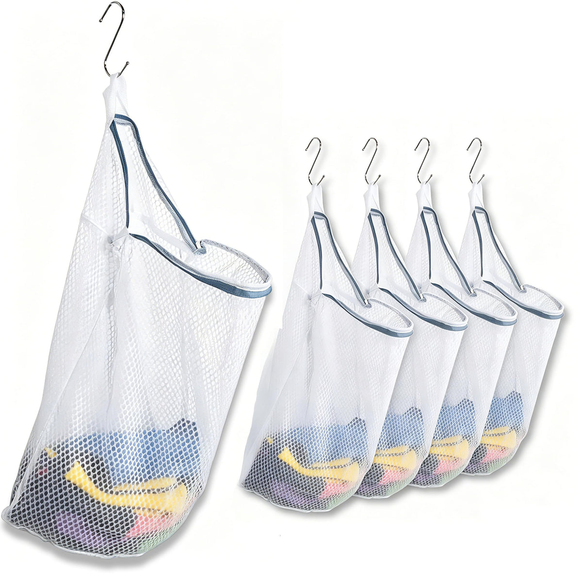 2Pcs Mesh Hanging Laundry Bags for Washing Machine, 15 X 12 inch Wash Bag for Clothes Delicates Lingerie with S Hooks