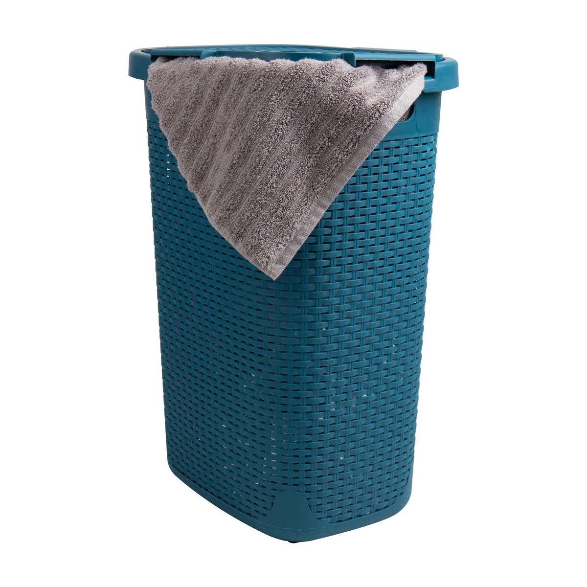 Mind Reader Slim Laundry Hamper with Lid, 60L Tall Clothes Basket, Narrow Tapered Design for Bathrooms, Closets and Laundry Rooms, Plastic, Ivory