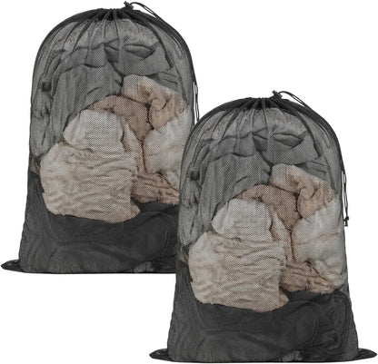 2 Pack Large Mesh Laundry Bags Black 23.6x35.4 Inch