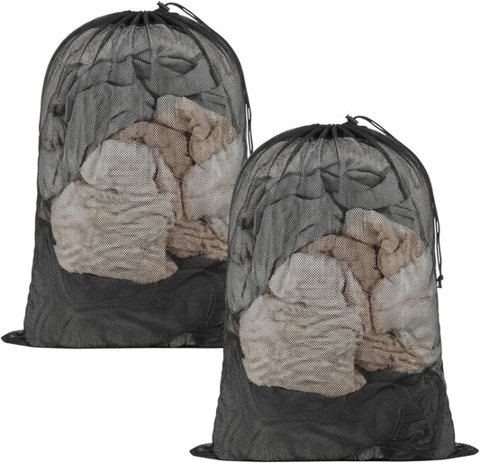 2 Pack Large Mesh Laundry Bags Black 23.6x35.4 Inch