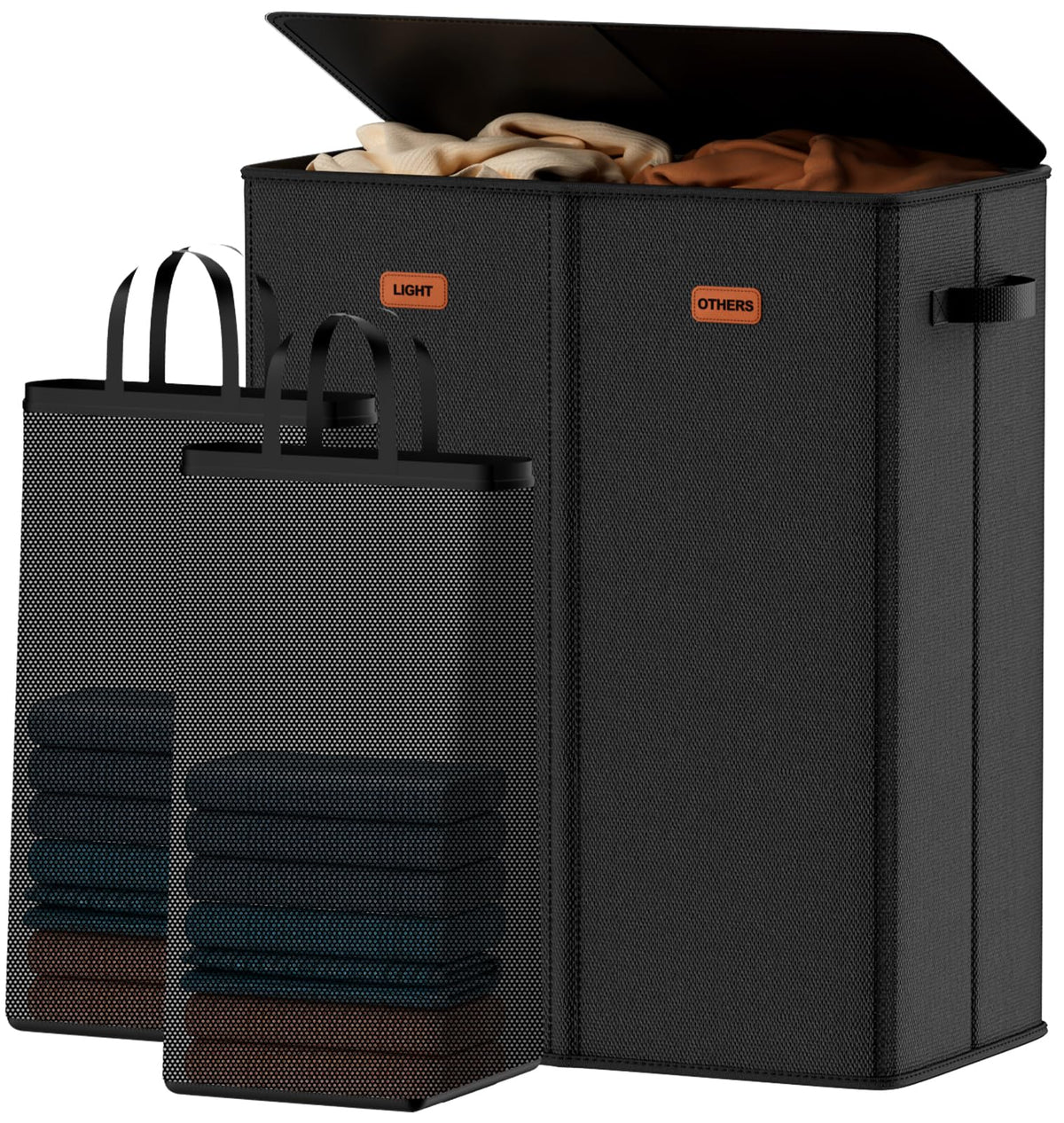 Laundry hamper 3 Section, XL Clothes Hamper with Lid & Inner Bag, Black