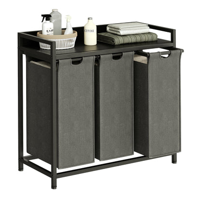 Herture Laundry Hamper with Shelf, Laundry Basket 4 Section, Laundry Sorter with Pull-Out Removable Large 4 Color Bags and Movable Wheels, Metal Frame, 4 x 15.87 Gallons (60L), Rustic Brown PF07XLN