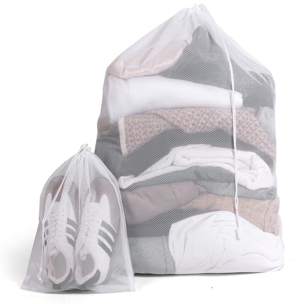 2 Pack Mesh Laundry Bags - Large & Small Heavy Duty Mesh Laundry Bag with Drawstring, Wash Bags for Travel, College, Dorms, Sports, Family, Black