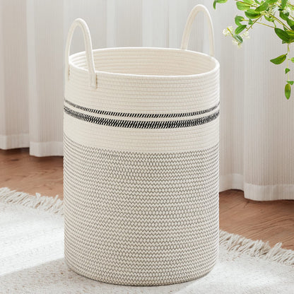 VIPOSCO 58L Tall Woven Laundry Basket Hamper, White Brown
