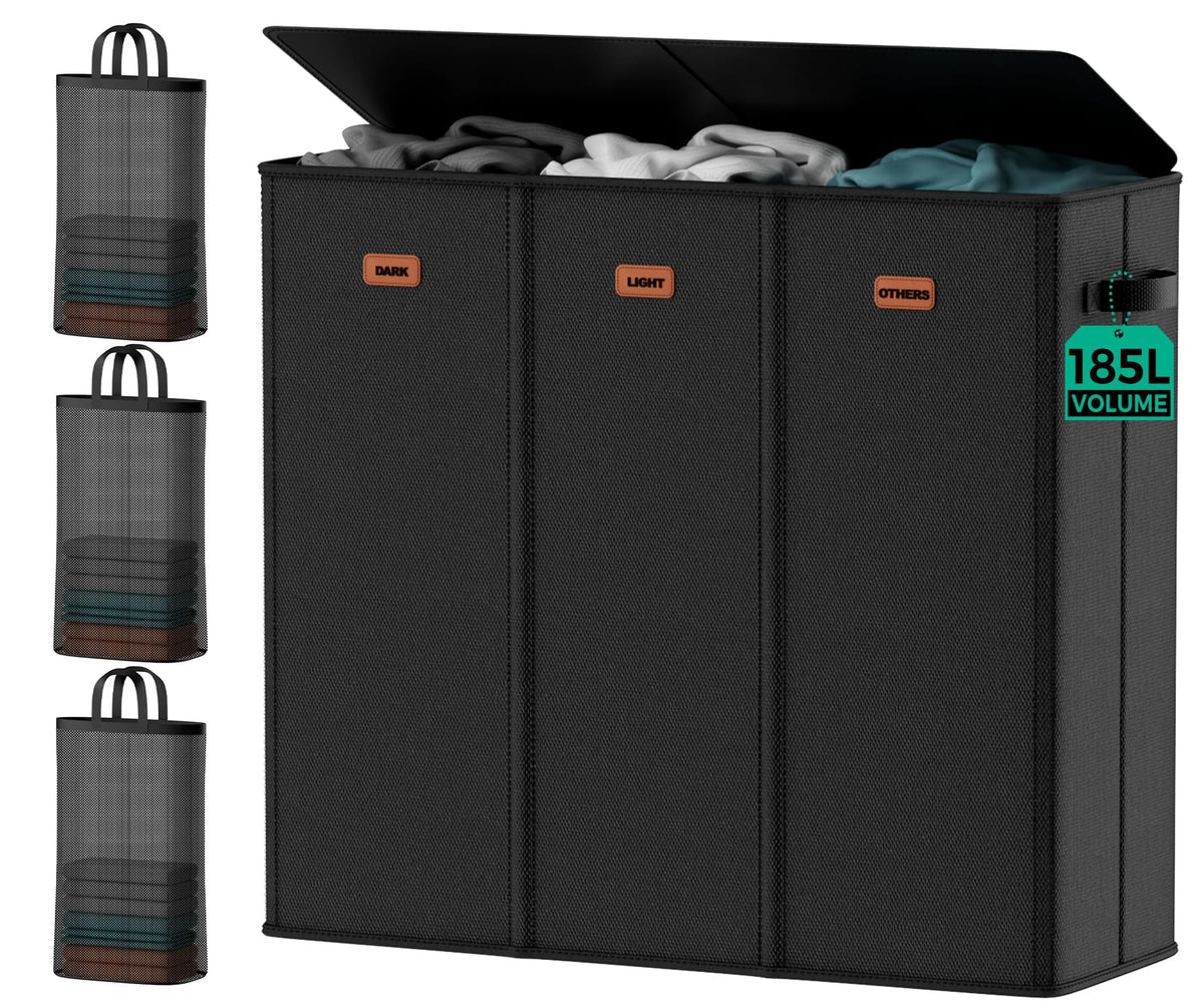150L Double Laundry Hamper with Lid – 2-Section Clothes Hamper with Removable Bag for Bathroom, Bedroom, Laundry Room & Dorm