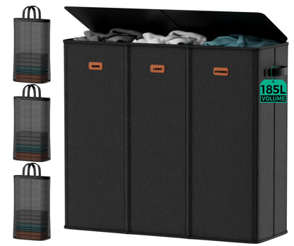150L Double Laundry Hamper with Lid – 2-Section Clothes Hamper with Removable Bag for Bathroom, Bedroom, Laundry Room & Dorm