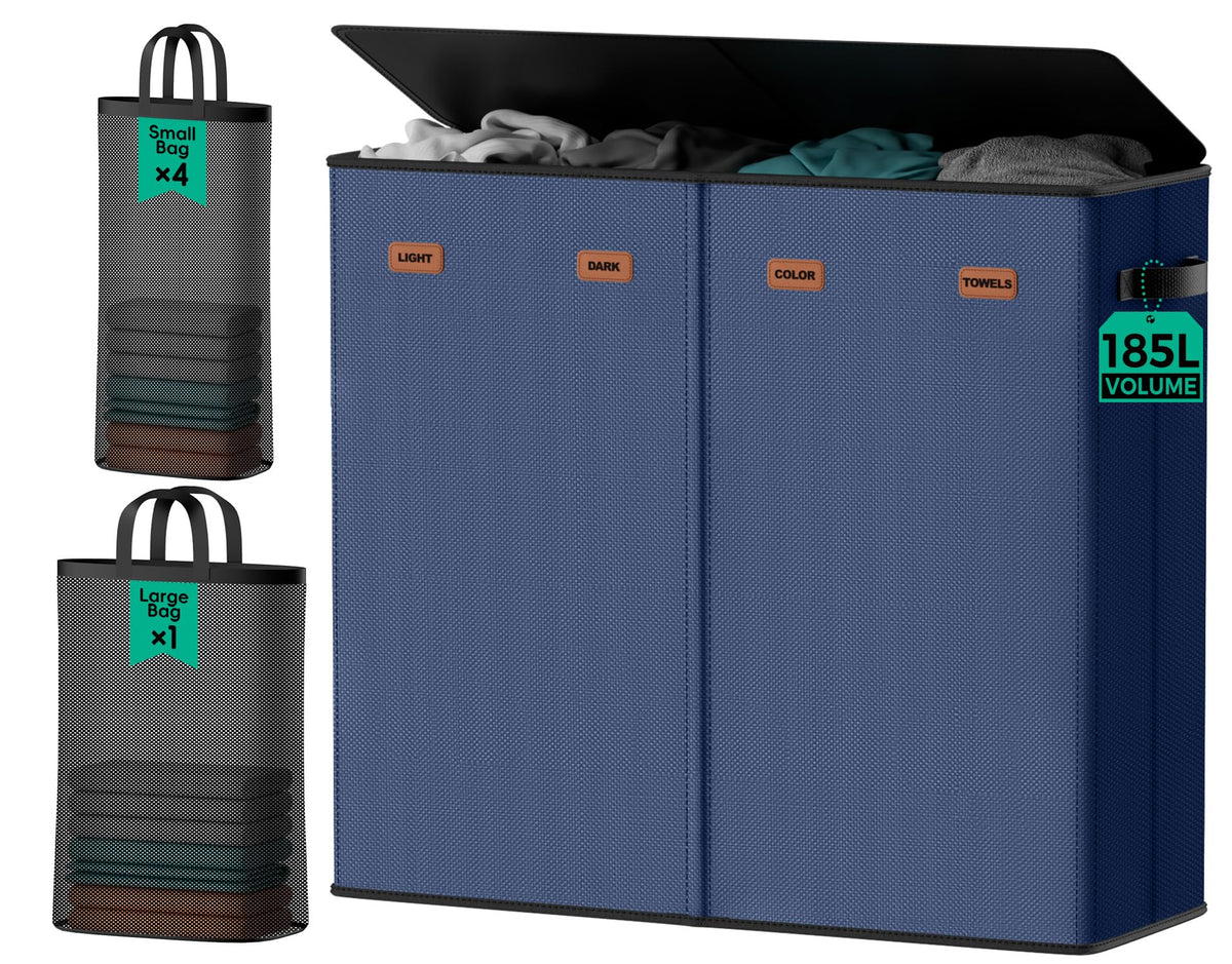 150L Double Laundry Hamper with Lid – 2-Section Clothes Hamper with Removable Bag for Bathroom, Bedroom, Laundry Room & Dorm
