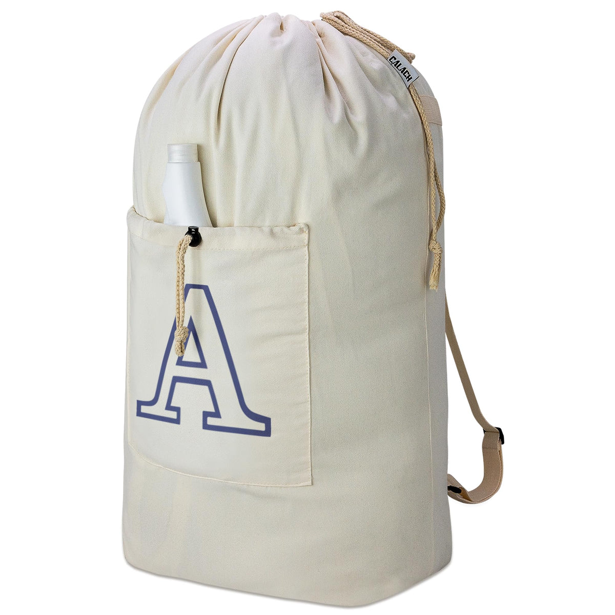 Laundry Bag Backpack, Canvas Laundry Bag with Straps & Drawstring, Beige XL