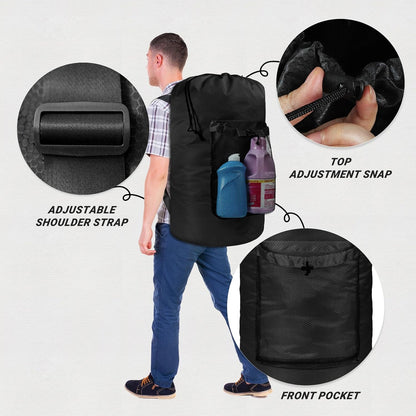 Laundry Bag with Shoulder Straps and Mesh Pocket Laundry Backpack Large Portable Laundry Hamper for College Travel, Laundromat, Apartment (Black)