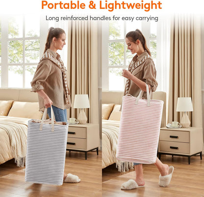 Lifewit 80L Large Laundry Baskets, Laundry Hampers Bags, 2 Pack, Grey&Pink