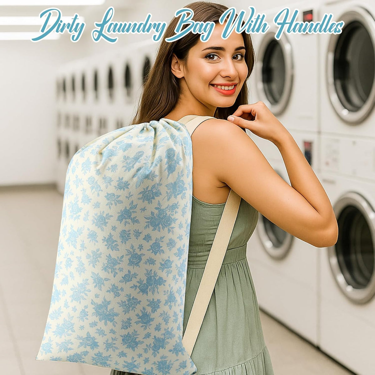 Satinior 2 Pcs Floral Laundry Bag Backpack for Dorm Travel 29" x 18" Canvas