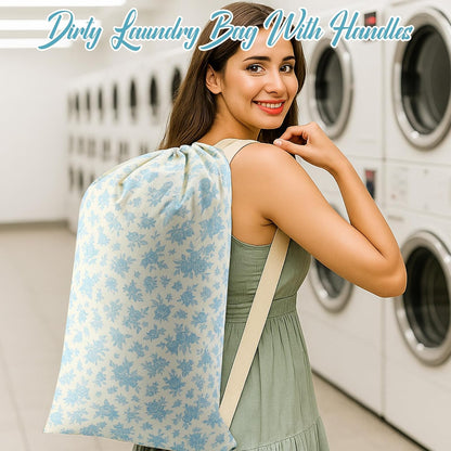 Satinior 2 Pcs Floral Laundry Bag Backpack for Dorm Travel 29" x 18" Canvas