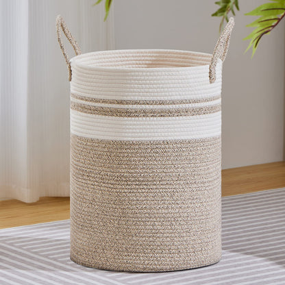 VIPOSCO 58L Tall Woven Laundry Basket Hamper, White Brown