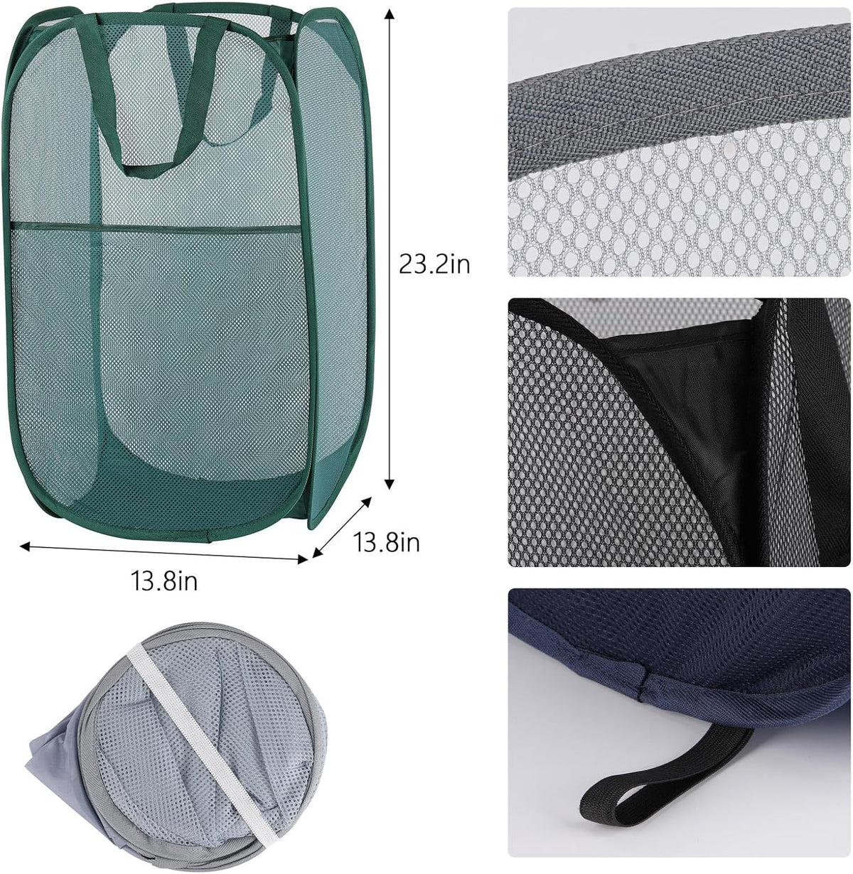 4Pcs Pop Up Laundry Basket Set, Collapsible Pop Up Hamper in 4 Colors, Mesh Laundry Basket for Home, Dorm, Travel & Storage