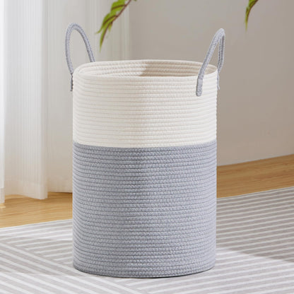 VIPOSCO 58L Tall Woven Laundry Basket Hamper, White Brown