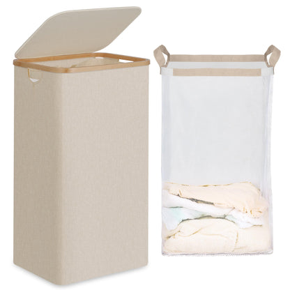 efluky Slim Laundry Hamper with Lid and Removable Bag, 75L Beige