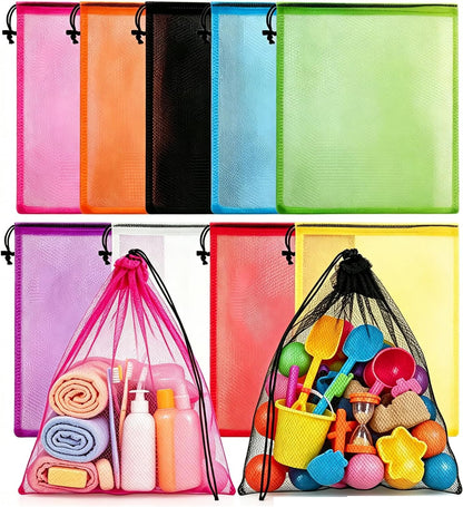 6 Pcs Mesh Beach Bags Drawstring Laundry Bag for Storage 12 × 18 in
