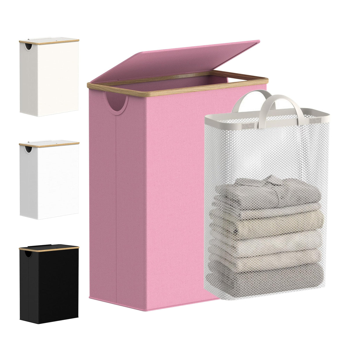 efluky Slim Laundry Hamper with Lid and Removable Bag, 75L Beige