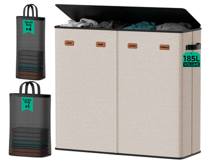 150L Double Laundry Hamper with Lid – 2-Section Clothes Hamper with Removable Bag for Bathroom, Bedroom, Laundry Room & Dorm
