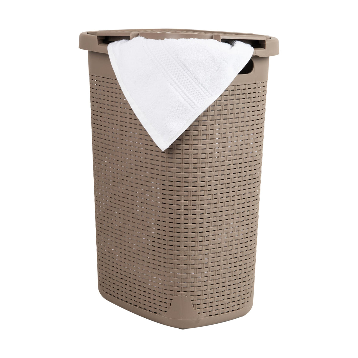 Mind Reader Slim Laundry Hamper with Lid, 60L Tall Clothes Basket, Narrow Tapered Design for Bathrooms, Closets and Laundry Rooms, Plastic, Ivory