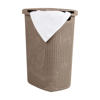 Mind Reader Slim Laundry Hamper with Lid, 60L Tall Clothes Basket, Narrow Tapered Design for Bathrooms, Closets and Laundry Rooms, Plastic, Ivory