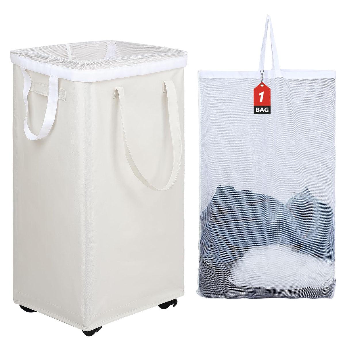 DOKEHOM 70L Enlarged Slim Rolling Laundry Basket Hamper on Wheels, Grey