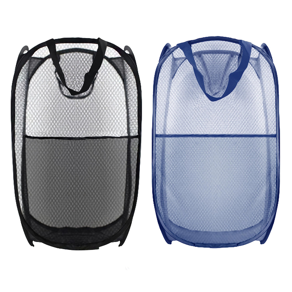 Collapsible Pop Up Laundry Hamper, Extra Large Mesh Foldable Laundry Basket Bag, 28" x 16" x 16", 2 Pack (Black + Blue)
