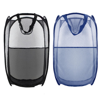Collapsible Pop Up Laundry Hamper, Extra Large Mesh Foldable Laundry Basket Bag, 28" x 16" x 16", 2 Pack (Black + Blue)