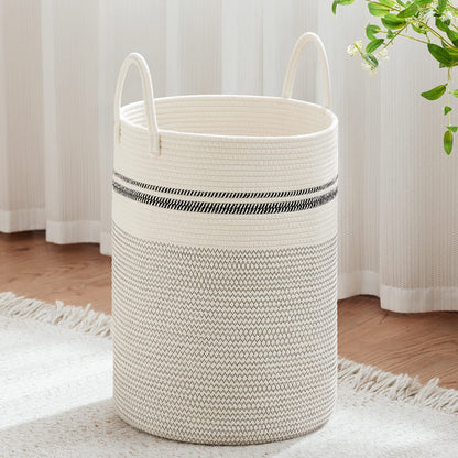 VIPOSCO 58L Tall Woven Laundry Basket Hamper, White Brown