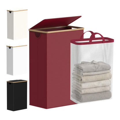 efluky Slim Laundry Hamper with Lid and Removable Bag, 75L Beige