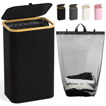 160L Laundry Hamper with Lid, 3 Section Laundry Basket with 3 Removable Bag