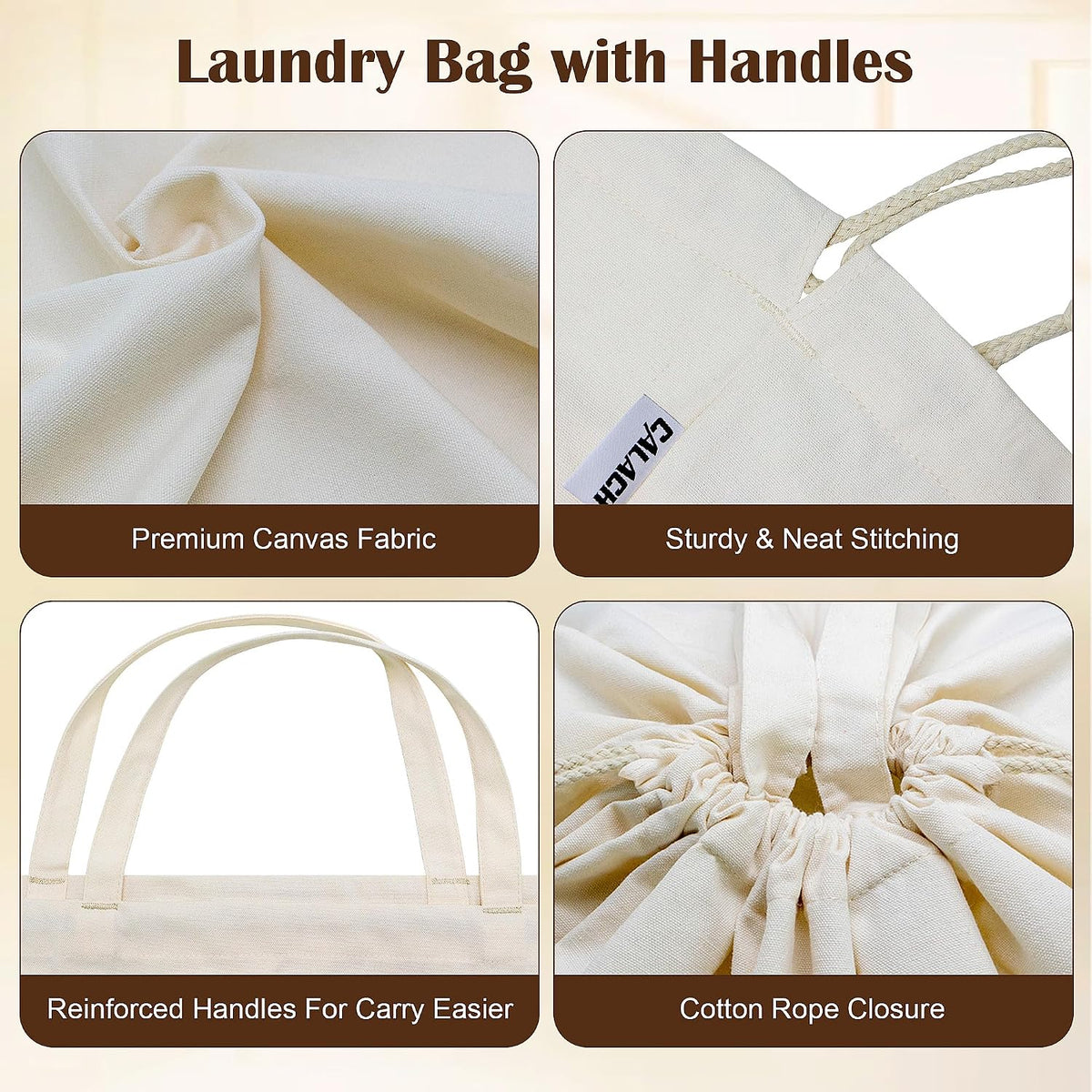 Heavy Duty Canvas Laundry Bags with Square Base 13.8"Wx13.8"Dx27.6"H, Beige